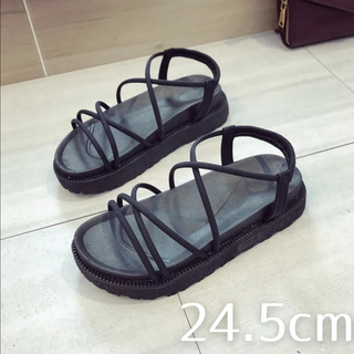 限定価格 ナローストラップサンダル 24.5cm 39 ブラック レディース(サンダル)