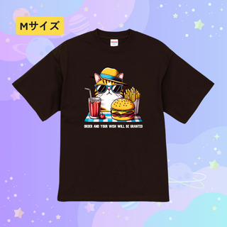 n259【新品未使用】Tシャツ オープンエンド糸 猫 ポップ メンズ Mサイズ(Tシャツ/カットソー(半袖/袖なし))