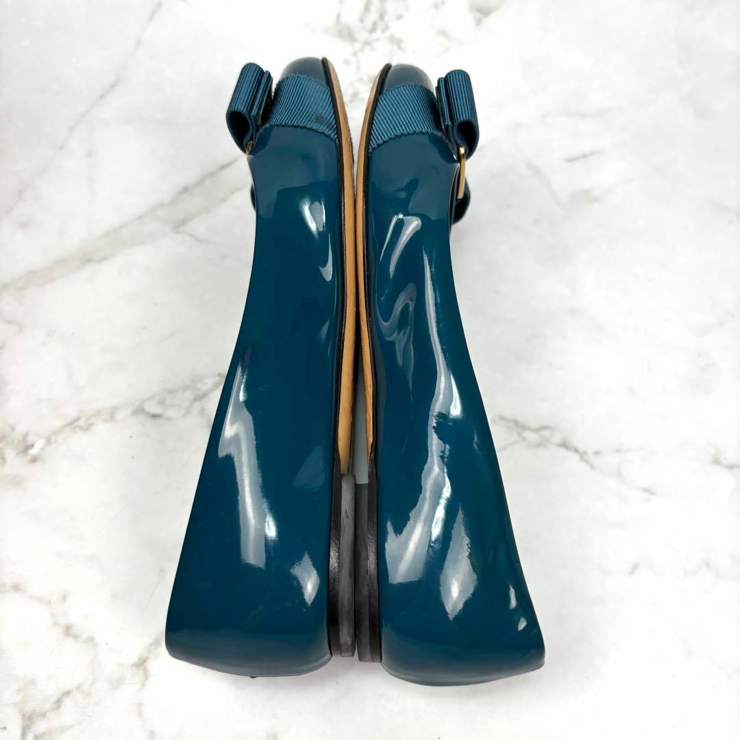 【定番】Ferragamo ヴァラリボン フラット パンプス 4.5 22 青 定番】Ferragamo ヴァラリボン フラット パンプス 4.5 22 青