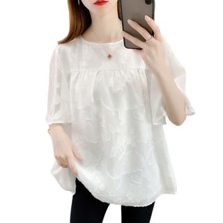 [Augseed] ブラウス レディース シャツ レースブラウス 半袖 tシャツ(その他)