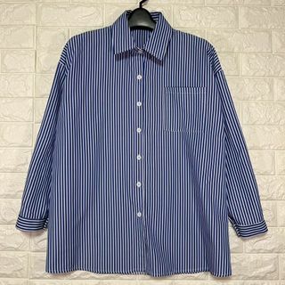 INOLVE ストライプシャツ 七分袖 ブルー キレイめ フリー イノルヴ(シャツ/ブラウス(長袖/七分))