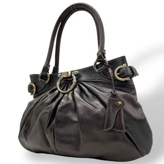 サルヴァトーレフェラガモ(Salvatore Ferragamo)の美品 Salvatore Ferragamo フェラガモ ガンチーニ ハンドバッグ レザー 茶 ダークブラウン マリッサ シルバー金具 クロシェット レディース 手提げ K6(ハンドバッグ)