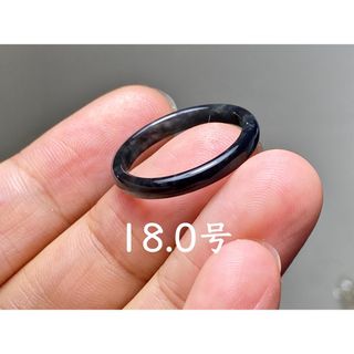 L13-115糯氷種煙灰〜黒翡翠18.0号グアテマラ産A貨本翡翠くりぬき リング(リング(指輪))