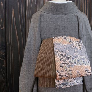 *着物反物*　 辻ヶ花柄とよろけ紬　大人の兵児帯　半幅帯　長尺460ハンドメイド(帯)