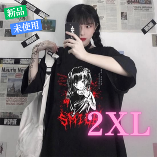 病みかわ 女の子 Tシャツ 量産型 地雷系 ゴスロリ 赤 黒 デザインB(Tシャツ(半袖/袖なし))