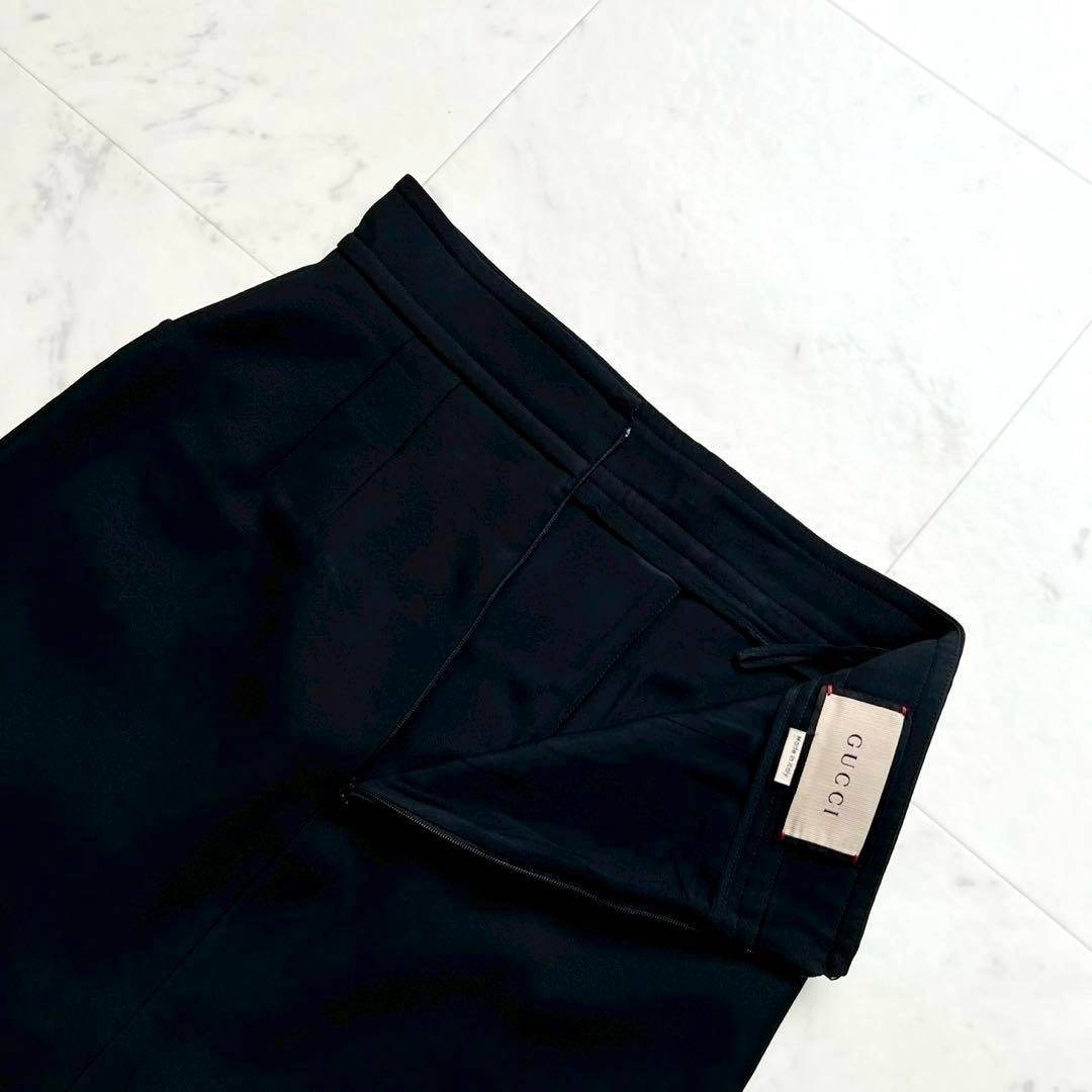 GUCCI GG刻印金ボタン 台形スカート シルクウール ブラック 38