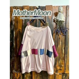 即日発送★ハンドメイド★胸パッチのサークル袖薄ピンクTee(Tシャツ(半袖/袖なし))