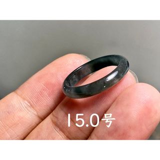 L13-122氷種黒翡翠15.0号 グアテマラ産 A貨 本翡翠 くりぬき リング