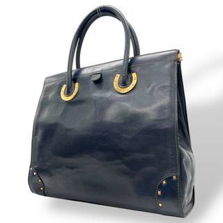 グッチ(GUCCI)のGUCCI グッチ ハンドバッグ トートバッグ ネイビー 紺色 レザー 本革 ゴールド金具 ヴィンテージ オールドグッチ 上品 高級感 通勤 通学 D1(ハンドバッグ)