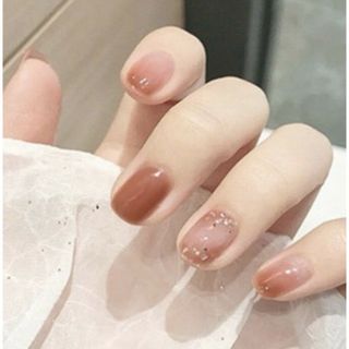 ネイルチップ 茶色 オレンジ ラメ キラキラ グラデーション 韓国 地雷 ギャル(つけ爪/ネイルチップ)