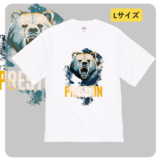 n736【新品】プリント Tシャツ クマ アニマル柄 ロゴ メンズ Lサイズ(Tシャツ/カットソー(半袖/袖なし))