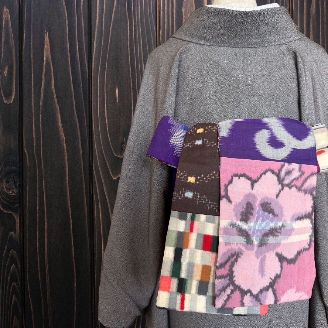 *着物反物* 大島紬　大人の兵児帯　半幅帯　長尺462cm　ハンドメイド 着物反物* 塩沢紬と伊吹間道 大人の兵児帯 半幅帯 長尺465