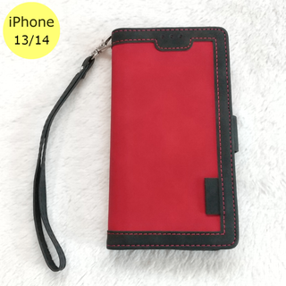 レトロ 手帳型 iPhone13/14ケース レッド(iPhoneケース)