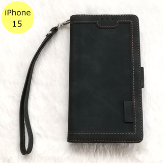 レトロ 手帳型 iPhone15ケース ブラック(iPhoneケース)