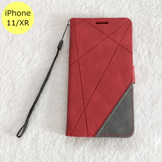 斜線クロス 手帳型 iPhone11/XRケース レッド(iPhoneケース)