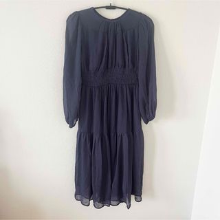 シャーリングワンピース パーティードレス ネイビー 長袖 M 新品 未使用品(ロングワンピース/マキシワンピース)