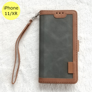 レトロ 手帳型 iPhone11/XRケース グレー(iPhoneケース)