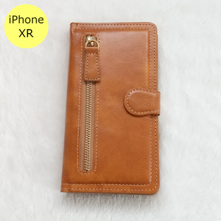 左ジッパー 手帳型 iPhoneXRケース ブラウン(iPhoneケース)