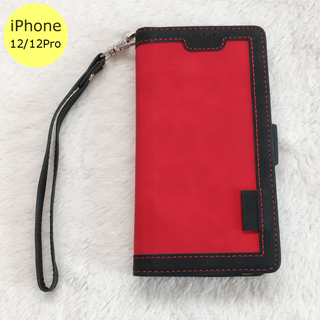レトロ 手帳型 iPhone12/12Proケース レッド(iPhoneケース)