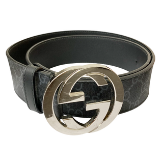 GUCCI - 541701-6 GUCCI/グッチ GGスプリーム キャンパス シマ ベルト 85/34 411924 ブラック シルバー金具 メンズ 