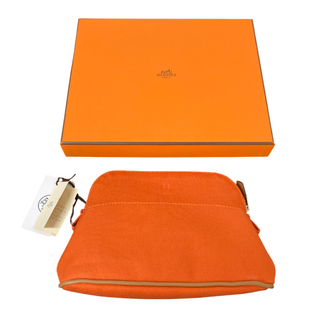 HERMES - 470901-6 【美品】HERMES/エルメス ボリードポーチ20 コスメポーチ マルチポーチ 小物入れ コットン100％ キャンバス レザー オレンジ ブラウン 箱/タグ/紙袋付き