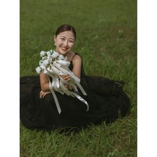 実例写真！パーティードレス Vネック キャミソール ブラック ファスナー 前撮り(ウェディングドレス)