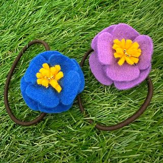 ハンドメイド ヘアゴム　花　紫&青