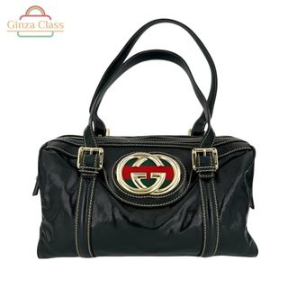グッチ(GUCCI)のGUCCI グッチ インターロッキング シェリーライン ボストンバッグ PVC ブラック 170009 001364 レディース 中古 美品 ハンドバッグ ショルダーバッグ エナメルレザー(ショルダーバッグ)