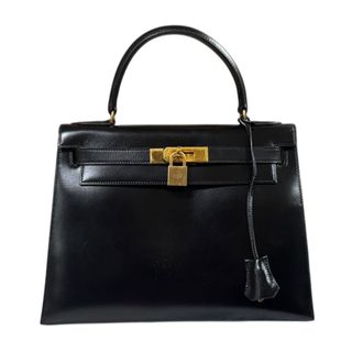 エルメス(HERMES)のエルメス ケリー28 外縫い ハンドバッグ ボックスカーフ ブラック レディース HERMES  中古(ハンドバッグ)