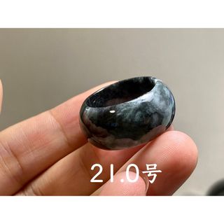 L13-135 黒翡翠 21.0号 広幅 ミャンマー産A貨本翡翠くりぬき リング