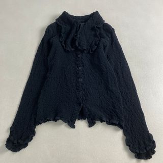 イッセイミヤケ(ISSEY MIYAKE)の美品 ミーイッセイミヤケ 長袖シャツ 襟　フリル コットン混 ブラック(シャツ/ブラウス(長袖/七分))