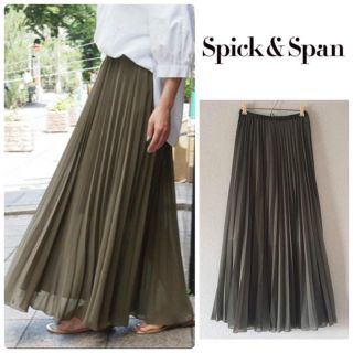 スピックアンドスパン(Spick & Span)のspic & span プリーツマキシスカート カーキ 38(ロングスカート)