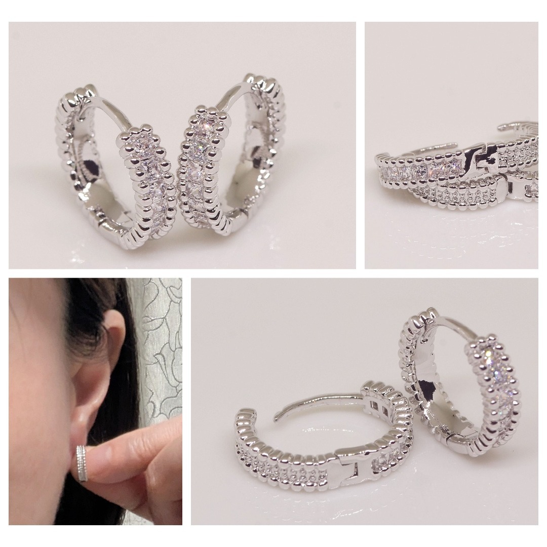 18K RGP プラチナ ダイヤ CZ リング ピアス yp5080 レディースのアクセサリー(ピアス)の商品写真