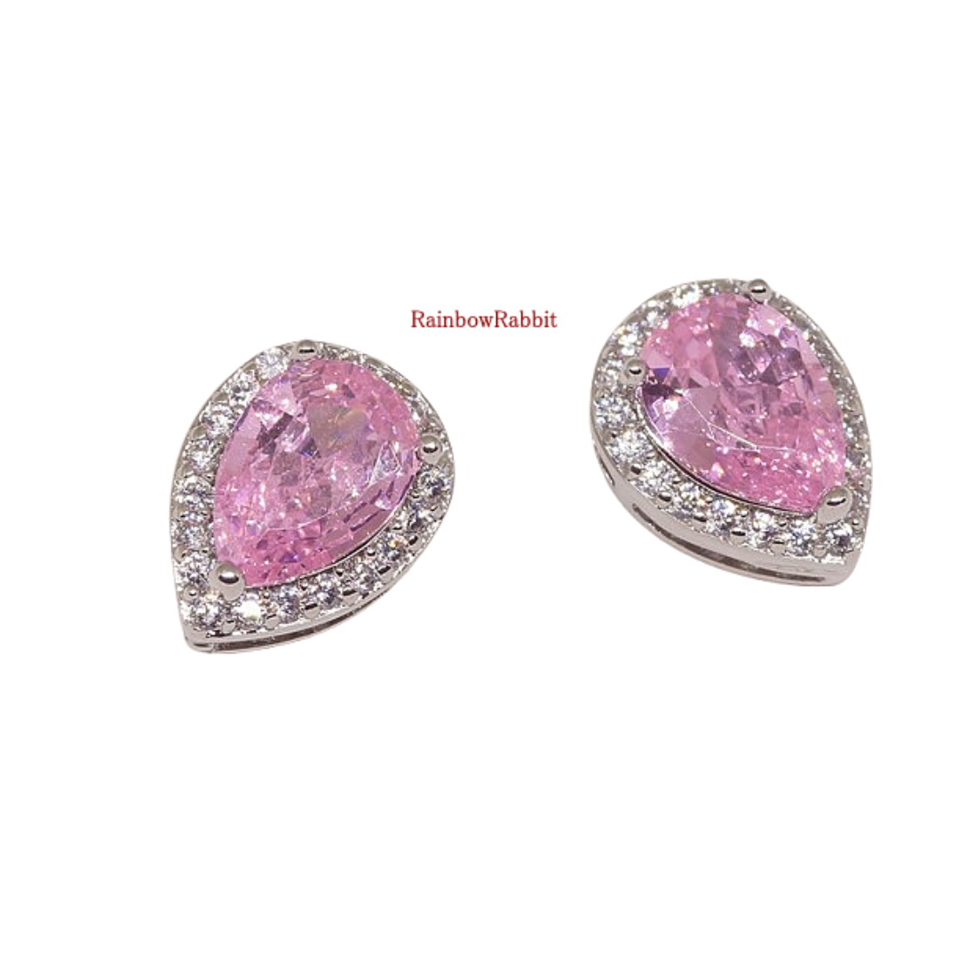 18K RGP プラチナ ダイヤ CZ  ピンク 雫 ピアス yp5084 レディースのアクセサリー(ピアス)の商品写真