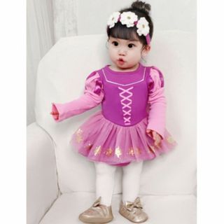 新品 ラプンツェル風 ベビー ロンパース 女の子 長袖 コスプレ ワンピース