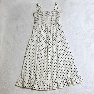 ZARA 大きいサイズ ドット柄 シャーリング ロングワンピース リネン