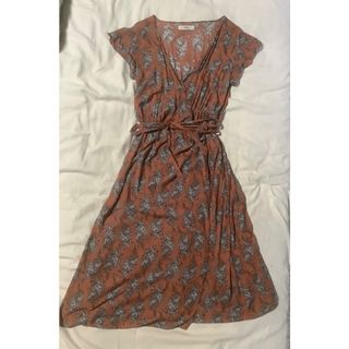 フェミニン レンガ色 ワンピース カシュクール(ひざ丈ワンピース)