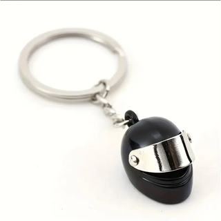 バイクヘルメット型キーホルダー 黒色 メタルパーツ ミニチュア雑貨 アクセサリー(キーホルダー)