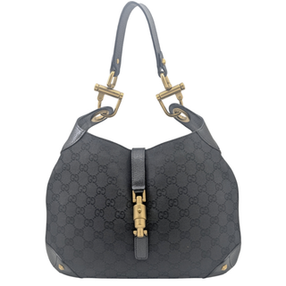 グッチ(GUCCI)のGUCCI グッチ ショルダーバッグ ジャッキー 黒　ブラック キャンバス レザー ゴールド金具 Ｇ金具 ワンショルダーバッグ レディース(ショルダーバッグ)