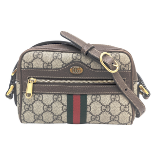 グッチ(GUCCI)の【中古】GUCCI グッチ オフィディア GGスプリーム シェリーライン ミニショルダーバッグ ポシェット PVC レザー ベージュ モカブラウン 茶 517350 人気 レディース 【ブランドギャラリー東心斎橋店】(ショルダーバッグ)