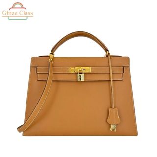エルメス(HERMES)のHERMES エルメス ケリー32外縫い ハンドバッグ クシュベル ナチュラル ブラウン ゴールド金具 2WAYショルダーバッグ レディース 中古(ショルダーバッグ)