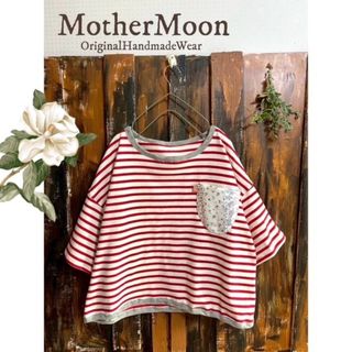 ハンドメイドhandmade★赤ボーダーニットの半袖ＴＥＥ(Tシャツ(半袖/袖なし))