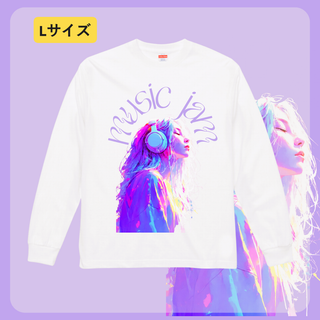 n850【新品未使用】ロングスリーブ Tシャツ 音楽 ヘッドホン ネオンガール