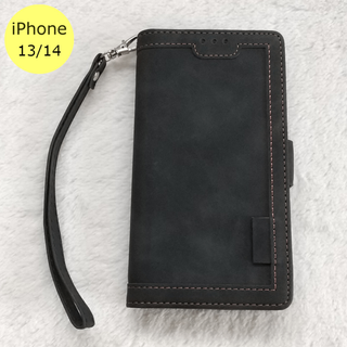 レトロ 手帳型 iPhone13/14ケース ブラック(iPhoneケース)