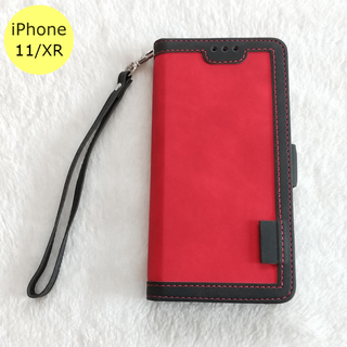 レトロ 手帳型 iPhone11/XRケース レッド(iPhoneケース)