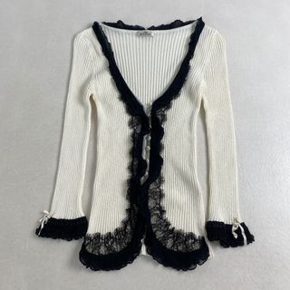 美品 アンナモリナーリ カーディガン レース　リブニット アイボリー×ブラック