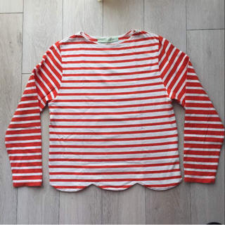 ドットアンドストライプスチャイルドウーマン(Dot&Stripes CHILDWOMAN)のドットアンドストライプ 裾スカラップボーダー オレンジ美品(カットソー(長袖/七分))