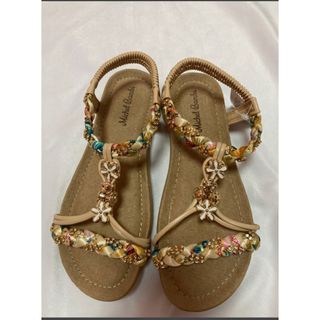 新品 Michel Bambi 柄 ビジュー編み フラット サンダル サンダル