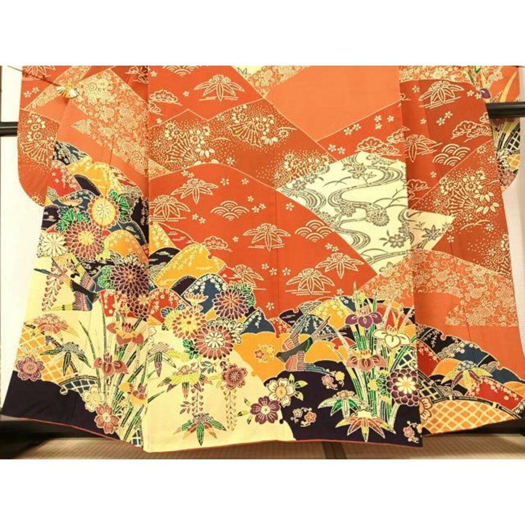 平和屋着物●豪華振袖　型染め　草花文　鈴乃屋扱い　正絹　逸品　AAAZ4928ph レディースの水着/浴衣(振袖)の商品写真