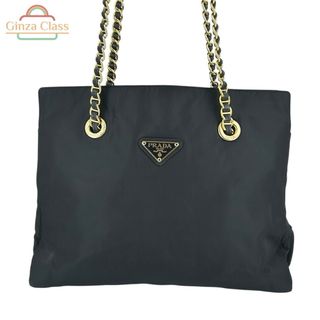 プラダ(PRADA)のPRADA プラダ チェーントートバッグ ナイロン レザー 黒 ブラック B4394 保証書付き レディース 中古(トートバッグ)